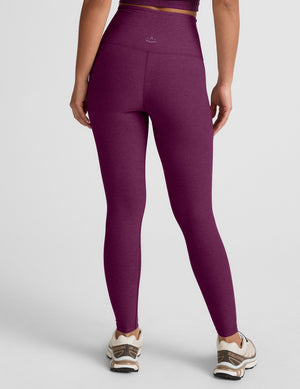 purple high-waisted midi length leggings. 